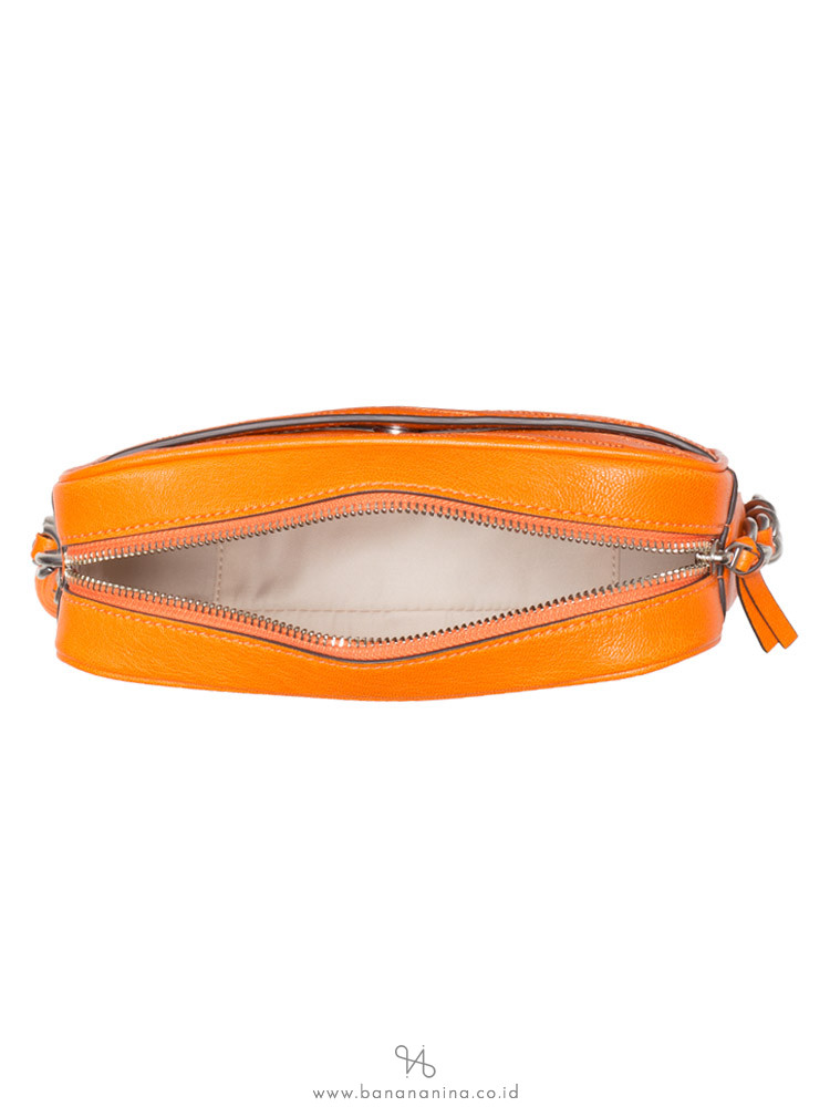 TORY BURCH Fleming Distressed Chevron Leather Camera Bag Orange Juice