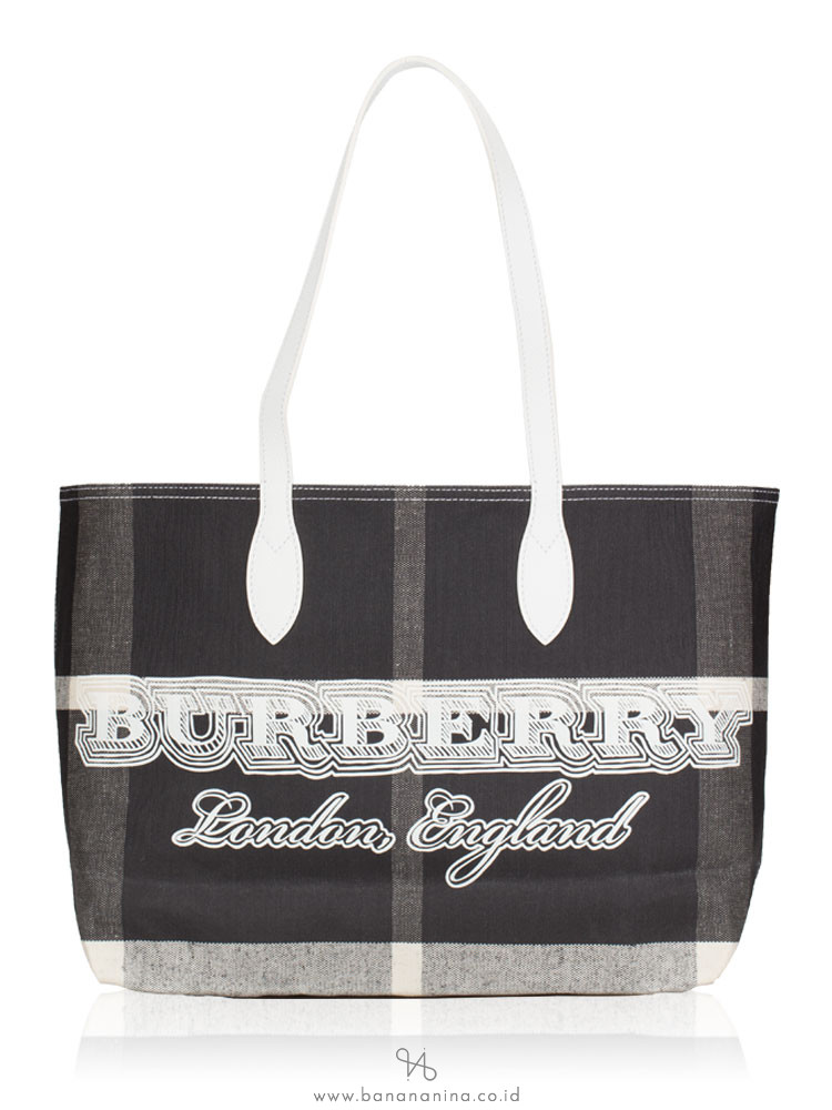BURBERRY Doodle Honey Medium Reversible Tote Black White