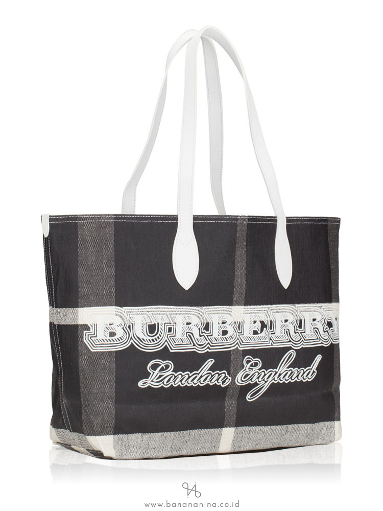 BURBERRY Doodle Honey Medium Reversible Tote Black White