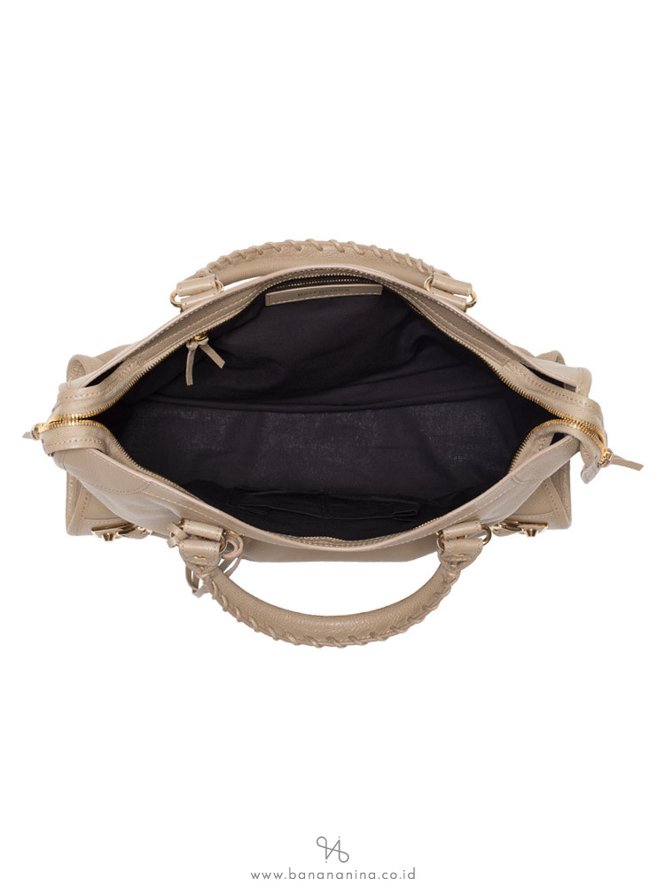 BALENCIAGA Gold Metallic Edge City Gris Taupe
