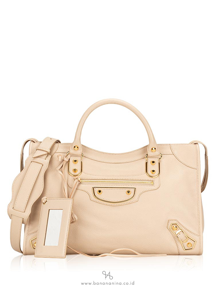 BALENCIAGA Gold Metallic Edge City Beige Praline