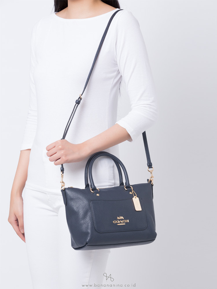COACH 31466 Pebbled Leather Mini Ema Satchel Midnight