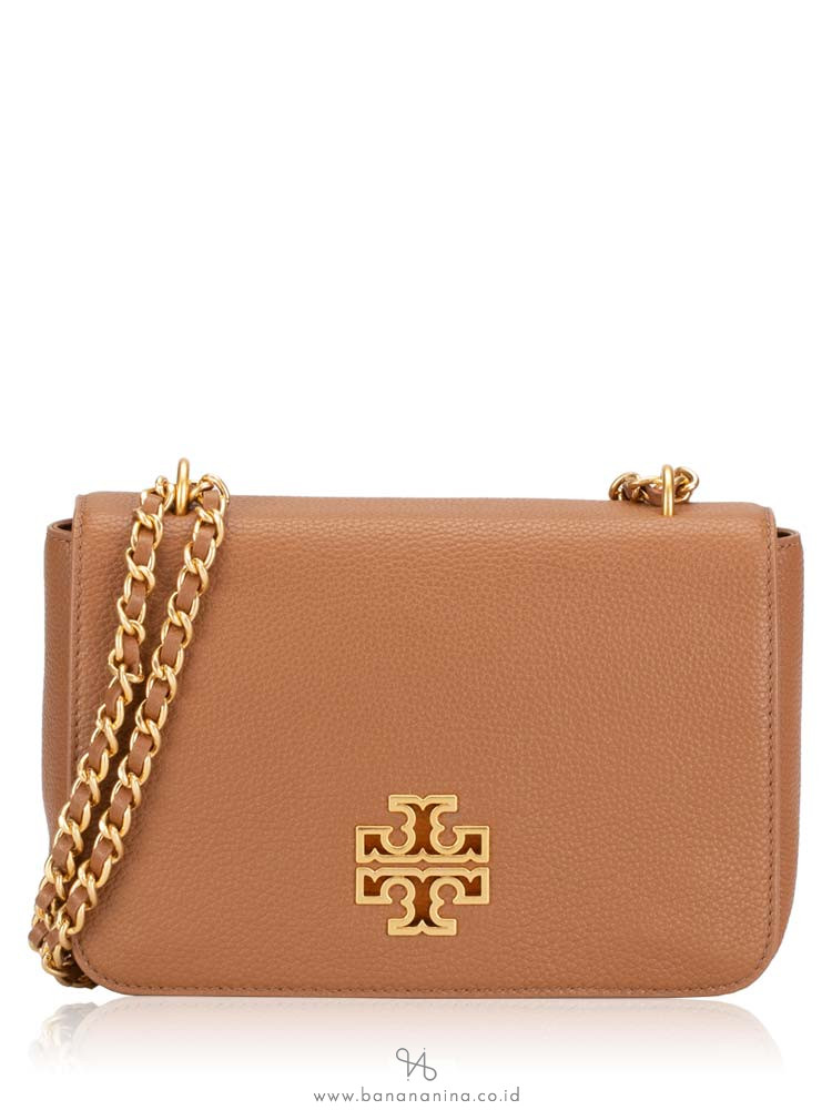 TORY BURCH Britten Leather Adjustable Shoulder Bag Bark