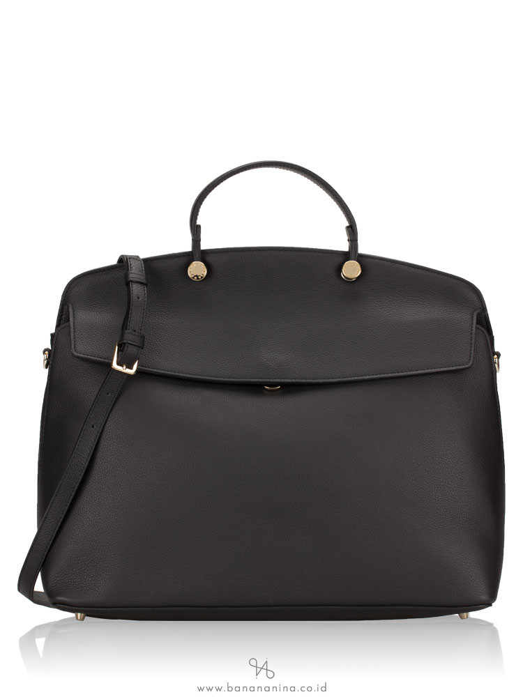 FURLA My Piper Leather Large Top Handle Onyx