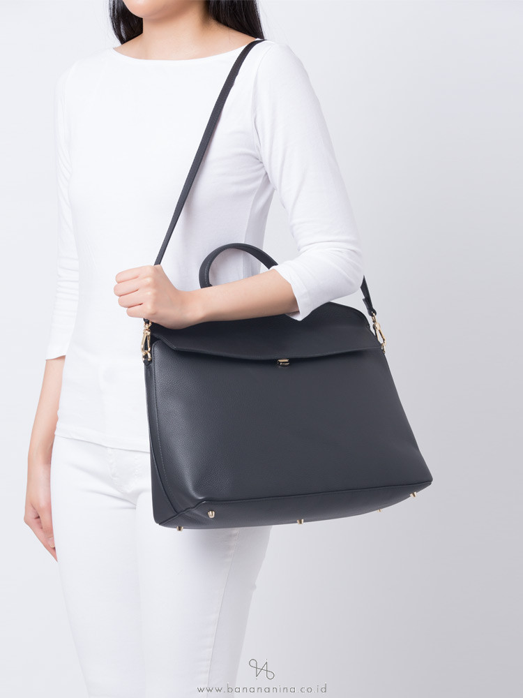 FURLA My Piper Leather Large Top Handle Onyx