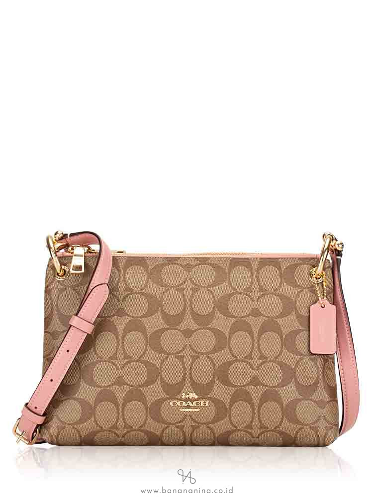 COACH 77981 Signature Mia Blocked Crossbody Khaki Pink Petal