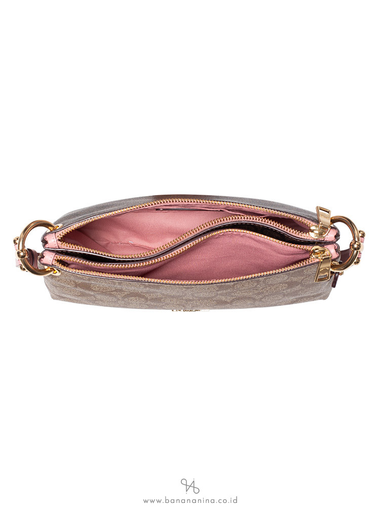 COACH 77981 Signature Mia Blocked Crossbody Khaki Pink Petal