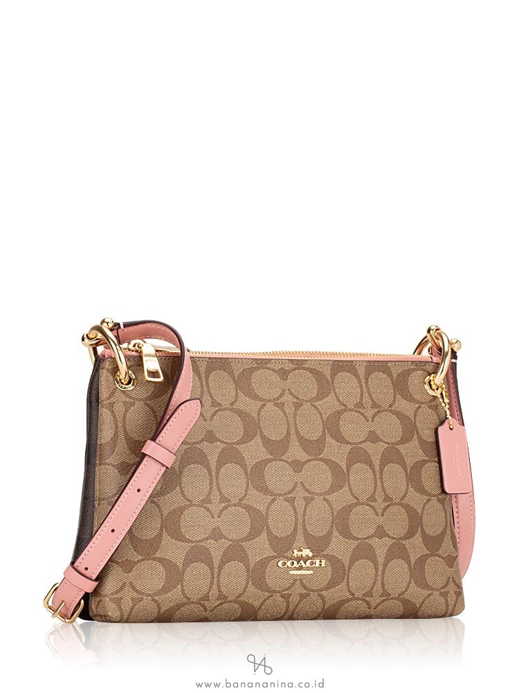 COACH 77981 Signature Mia Blocked Crossbody Khaki Pink Petal