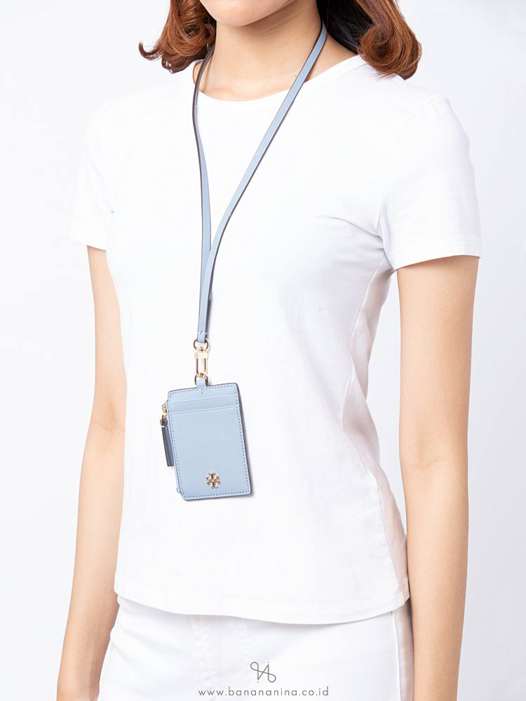 TORY BURCH Emerson Saffiano ID Lanyard Black