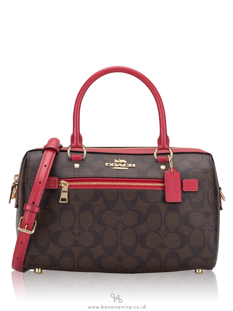 COACH 83607 Signature Rowan Satchel Brown True Red