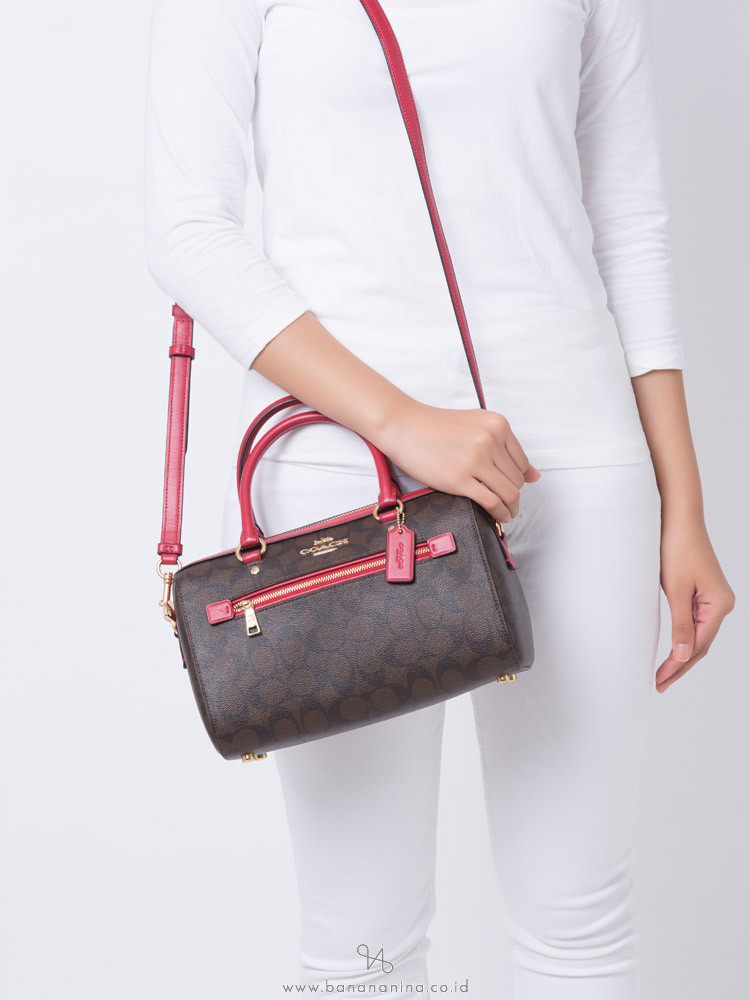 COACH 83607 Signature Rowan Satchel Brown True Red