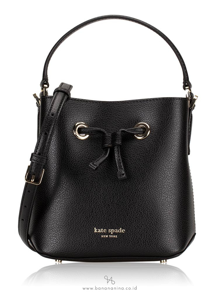 KATE SPADE Eva Leather Small Bucket Black Warm Beige