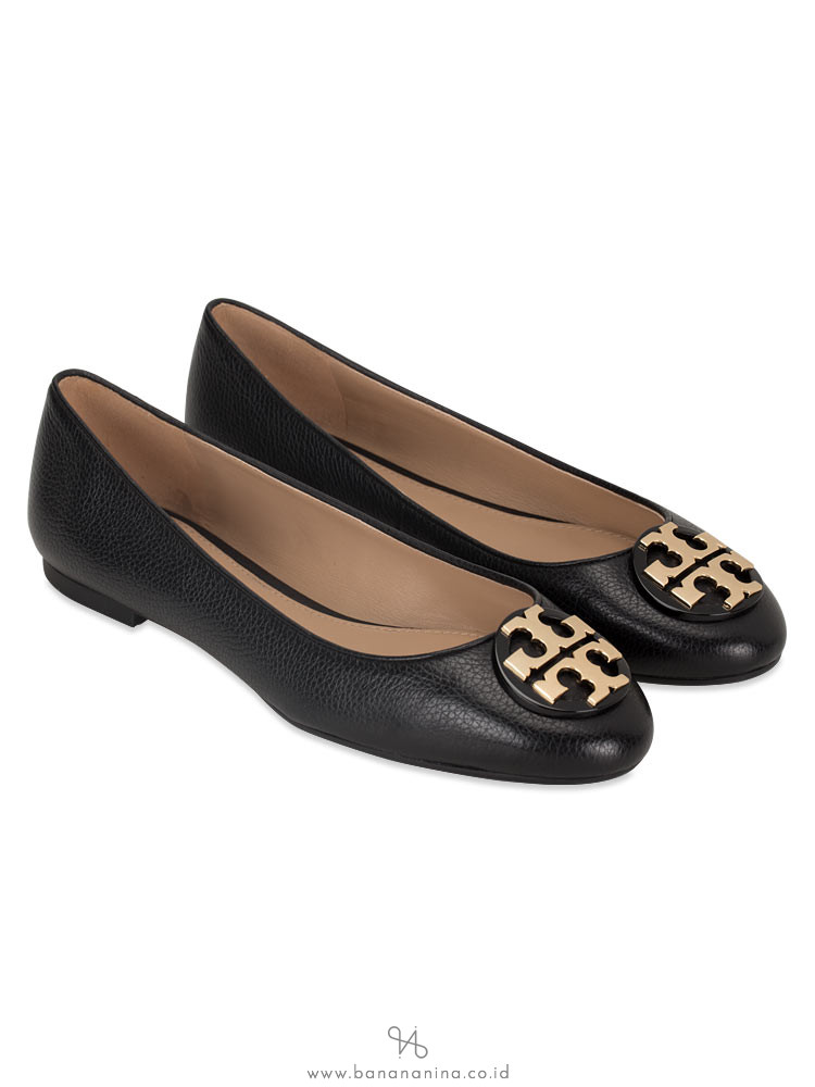 TORY BURCH Claire Tumbled Leather Flat Black Sz 7.5