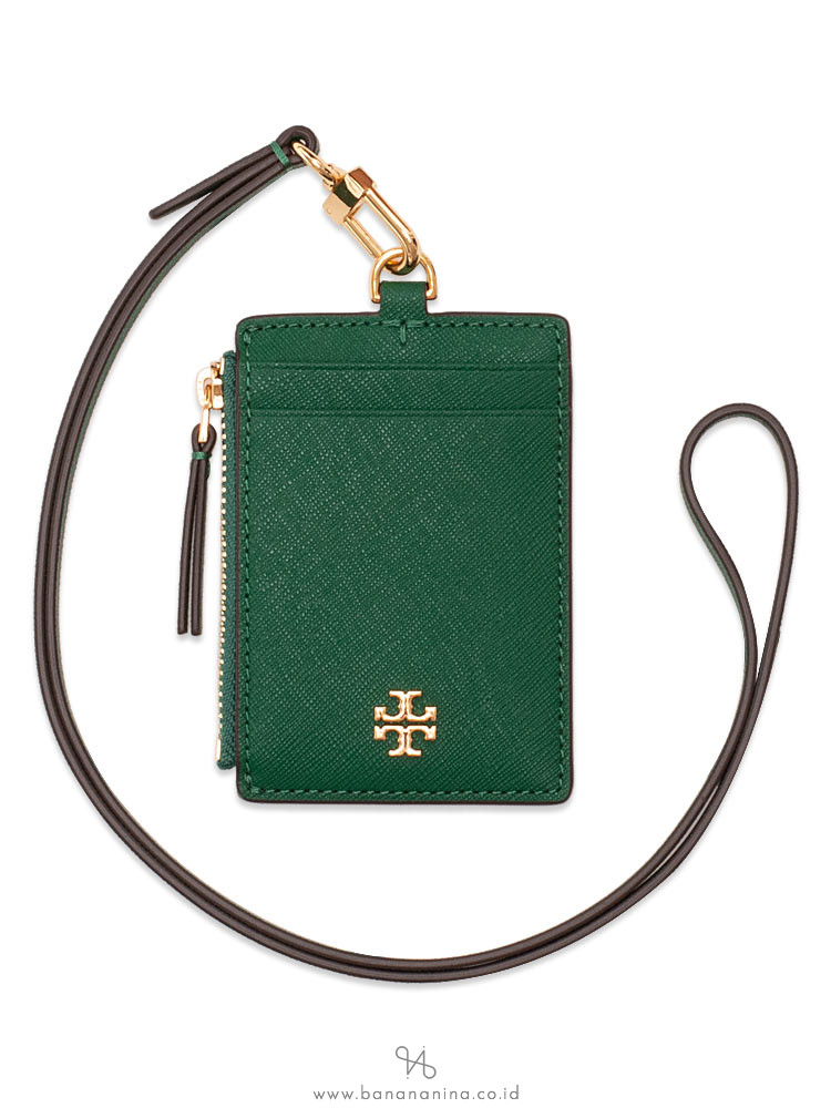 Tory Burch Emerson Saffiano Id Lanyard Emerald Stone