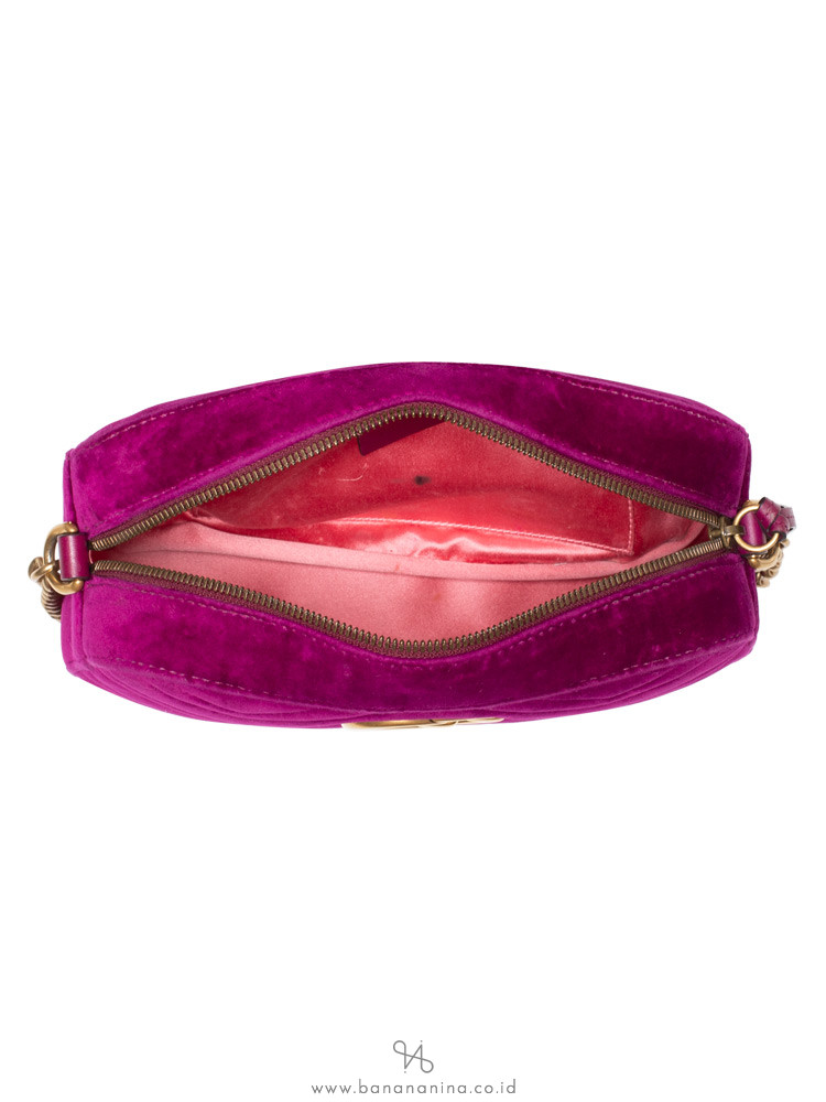 GUCCI GG Marmont Velvet Camera Bag Fuchsia
