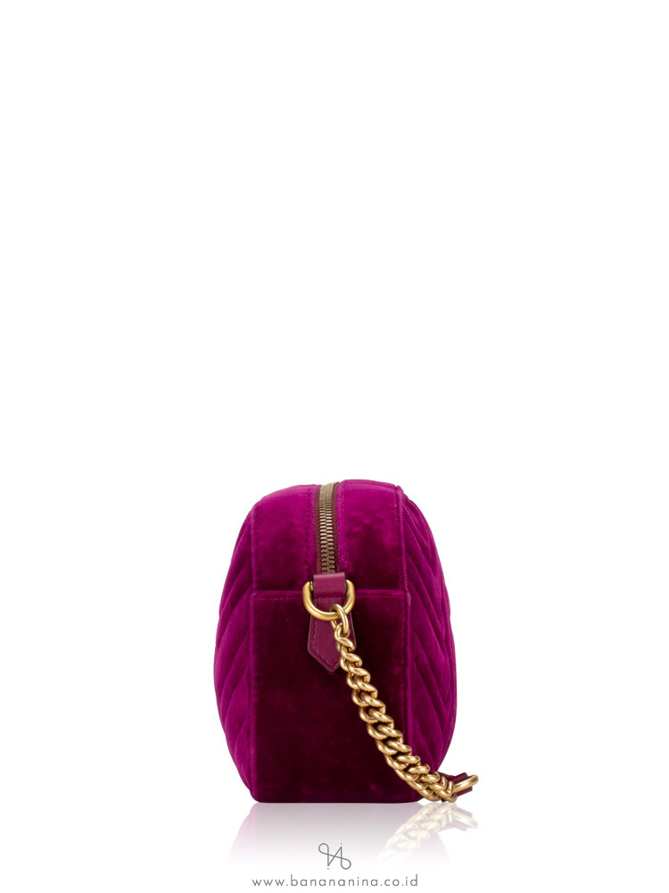 GUCCI GG Marmont Velvet Camera Bag Fuchsia