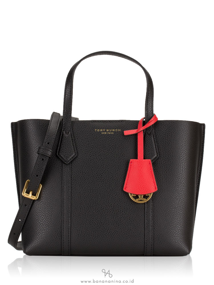 TORY BURCH Perry Small Leather Triple Compartment Tote Black
