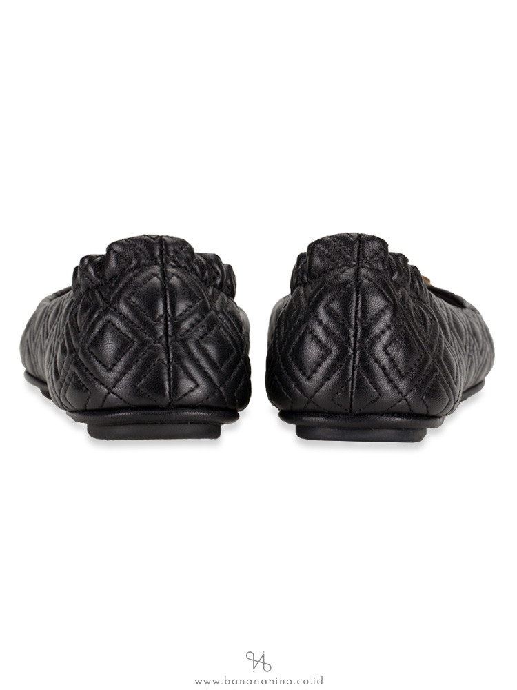 TORY BURCH Minnie Quilted Leather Flats Black Sz 7