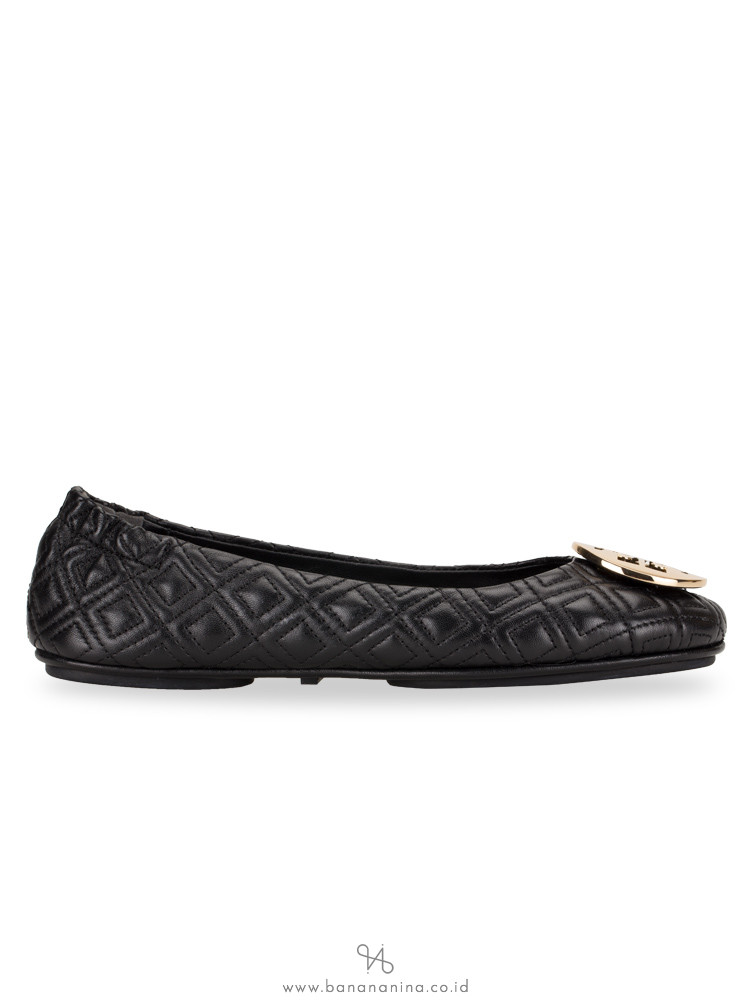 TORY BURCH Minnie Quilted Leather Flats Black Sz 7