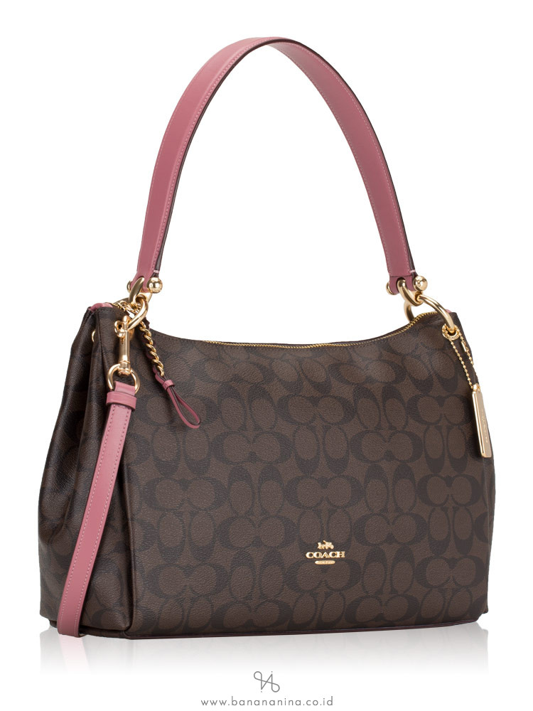COACH 28967 Signature Mia Shoulder Bag Brown Pink Rose