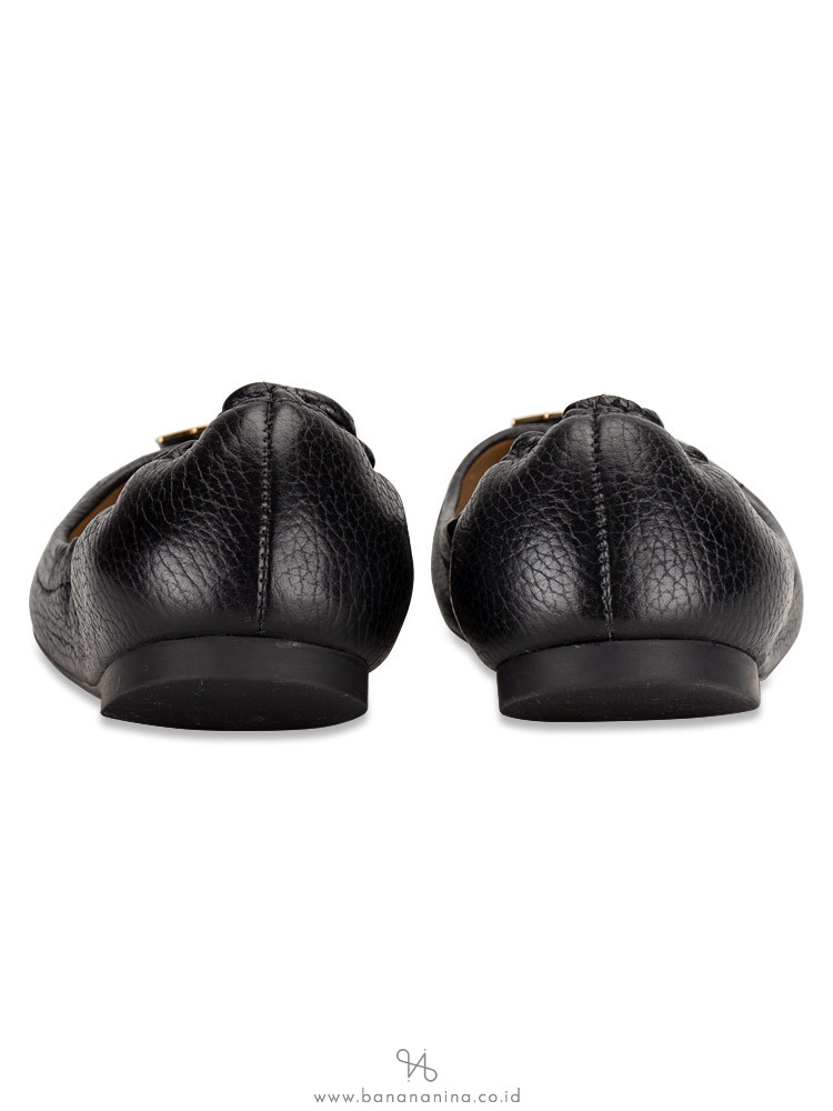 TORY BURCH Melinda Tumbled Leather Flats Black Sz 7