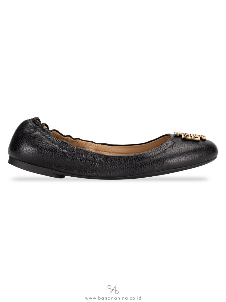 TORY BURCH Melinda Tumbled Leather Flats Black Sz 7