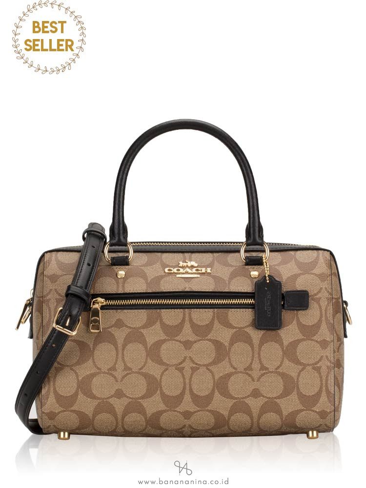 COACH 83607 Signature Rowan Satchel Khaki Black