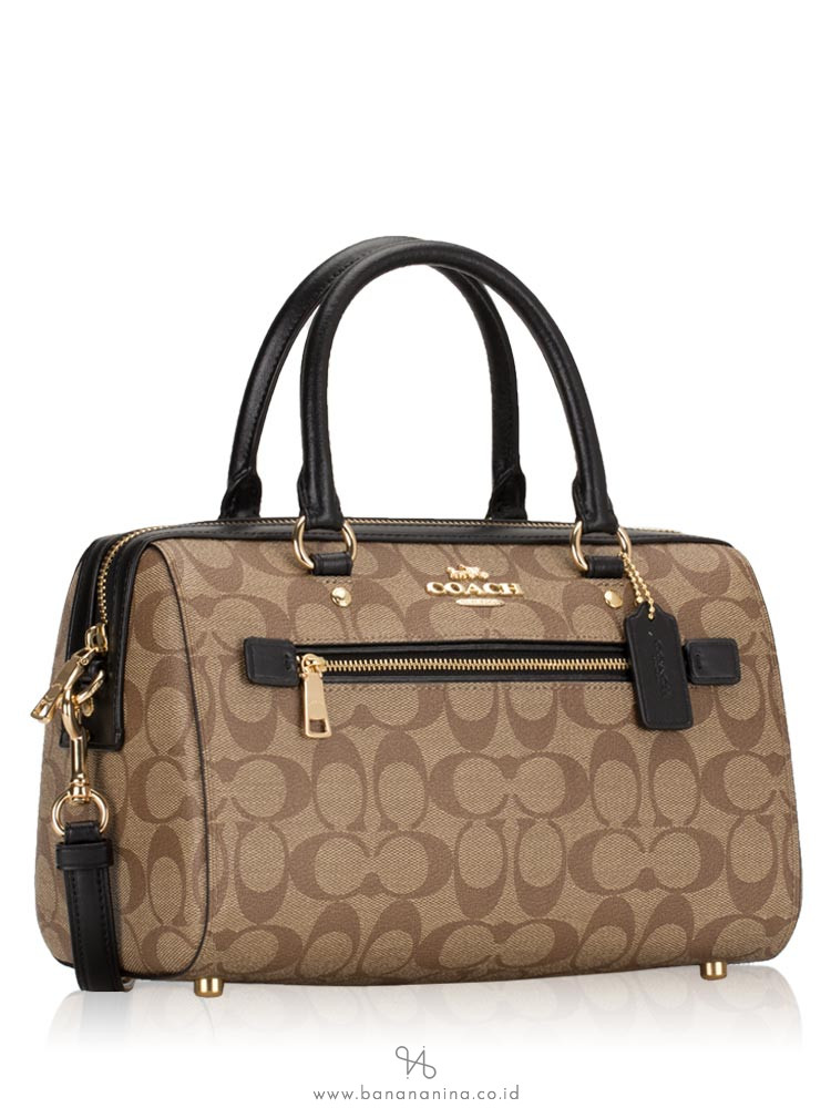 COACH 83607 Signature Rowan Satchel Khaki Black