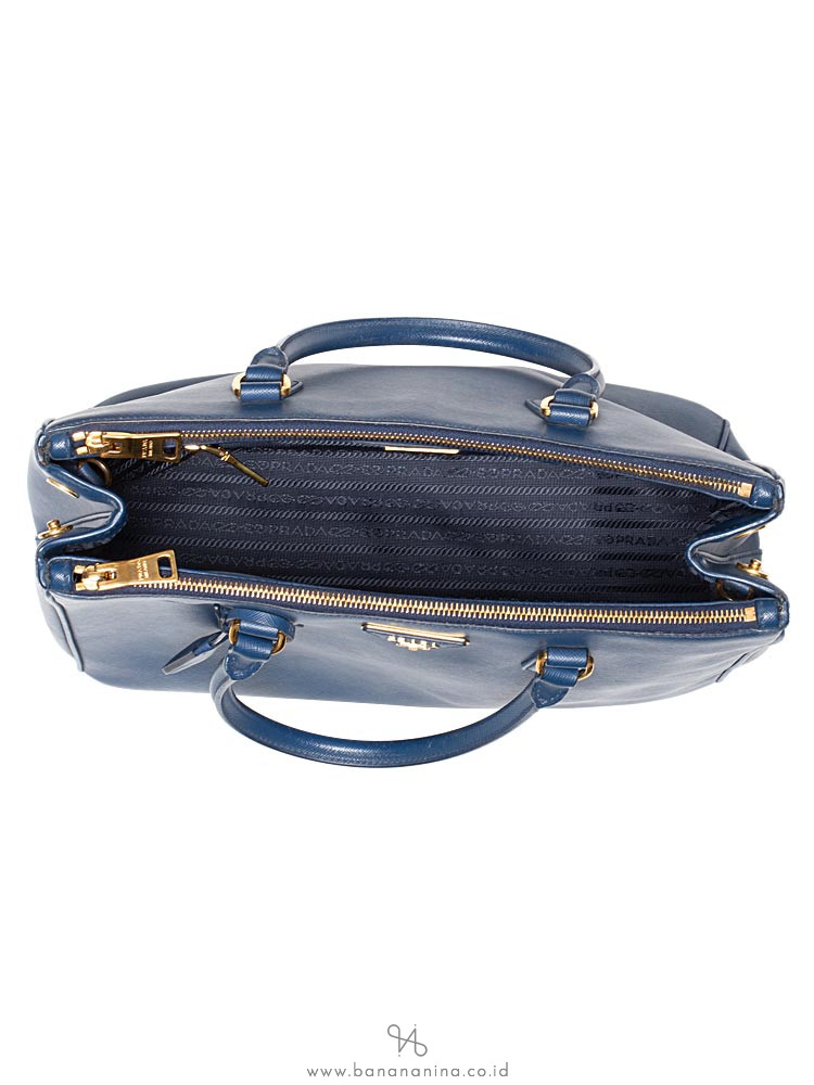 PRADA 1BA274 Saffiano Lux Double Zip Tote Bluette
