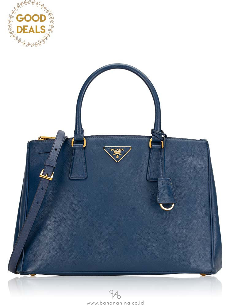 PRADA 1BA274 Saffiano Lux Double Zip Tote Bluette