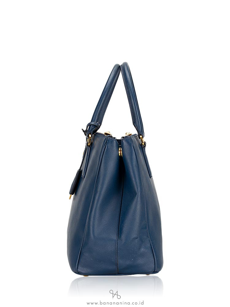 PRADA 1BA274 Saffiano Lux Double Zip Tote Bluette