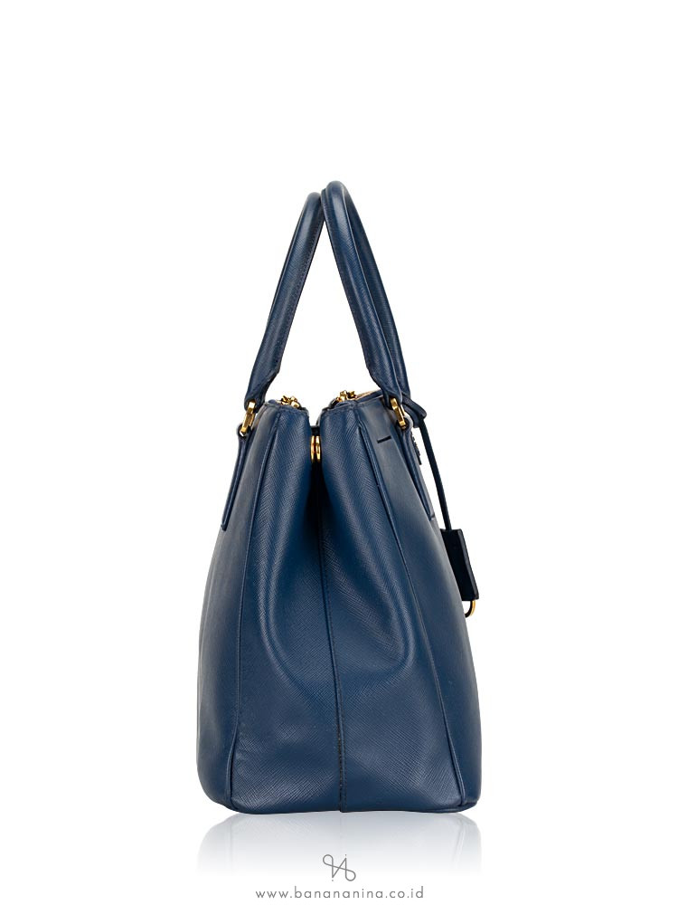 PRADA 1BA274 Saffiano Lux Double Zip Tote Bluette