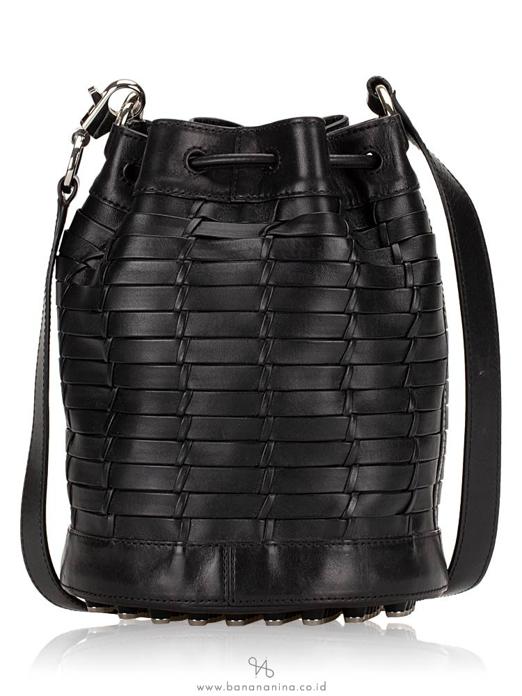 ALEXANDER WANG Alpha Woven Leather Bucket Bag Black