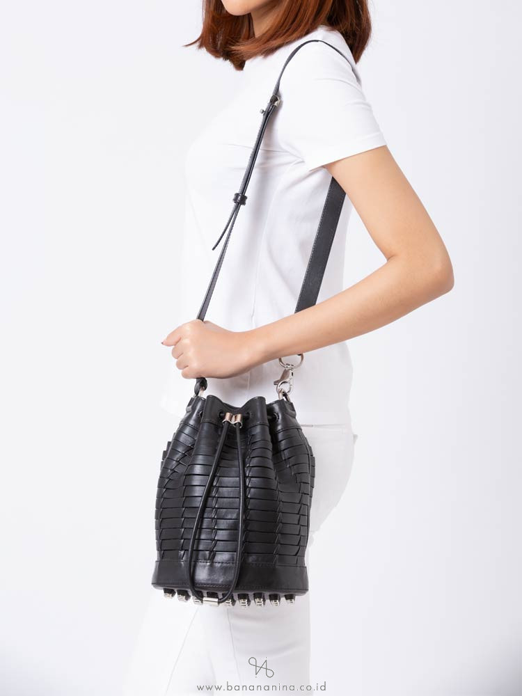 ALEXANDER WANG Alpha Woven Leather Bucket Bag Black