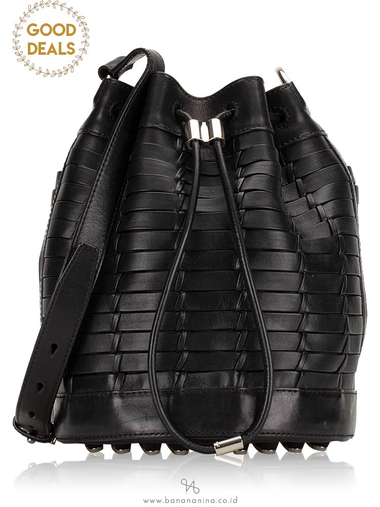 ALEXANDER WANG Alpha Woven Leather Bucket Bag Black