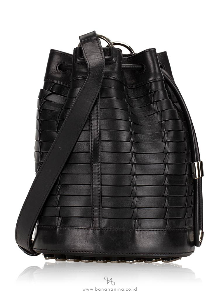 ALEXANDER WANG Alpha Woven Leather Bucket Bag Black