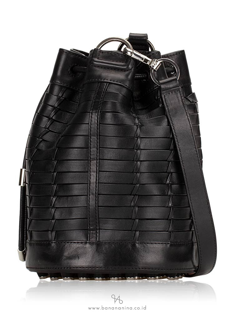 ALEXANDER WANG Alpha Woven Leather Bucket Bag Black