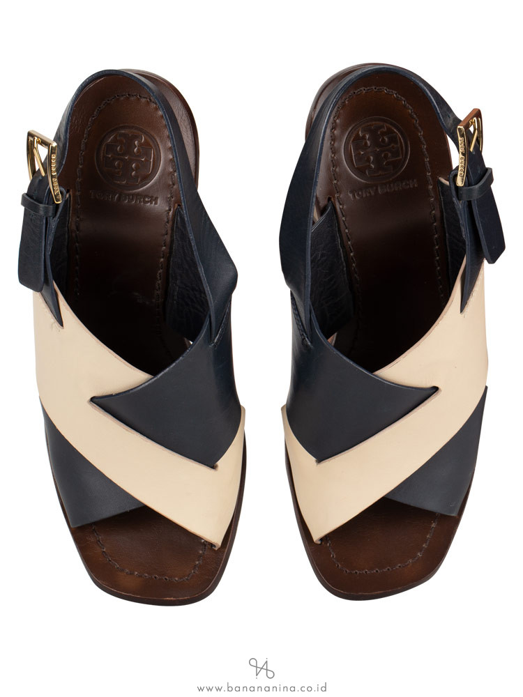 TORY BURCH Bleecker Slingback Pump Navy Ivory Sz 5.5