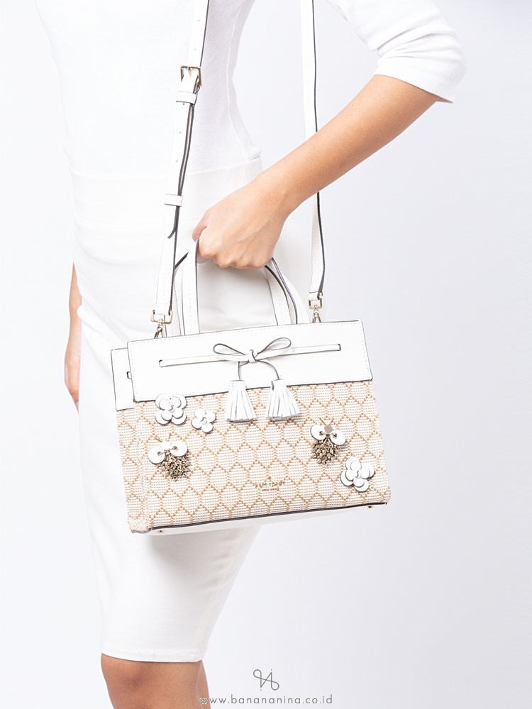 KATE SPADE Hayes Bee Embellished Small Satchel Natural