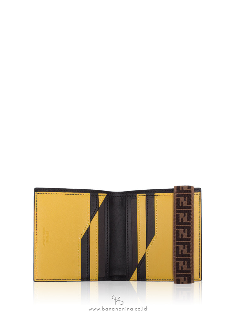 FENDI Men FF Logo Elastic Band Leather Slim Wallet Black Sunflower