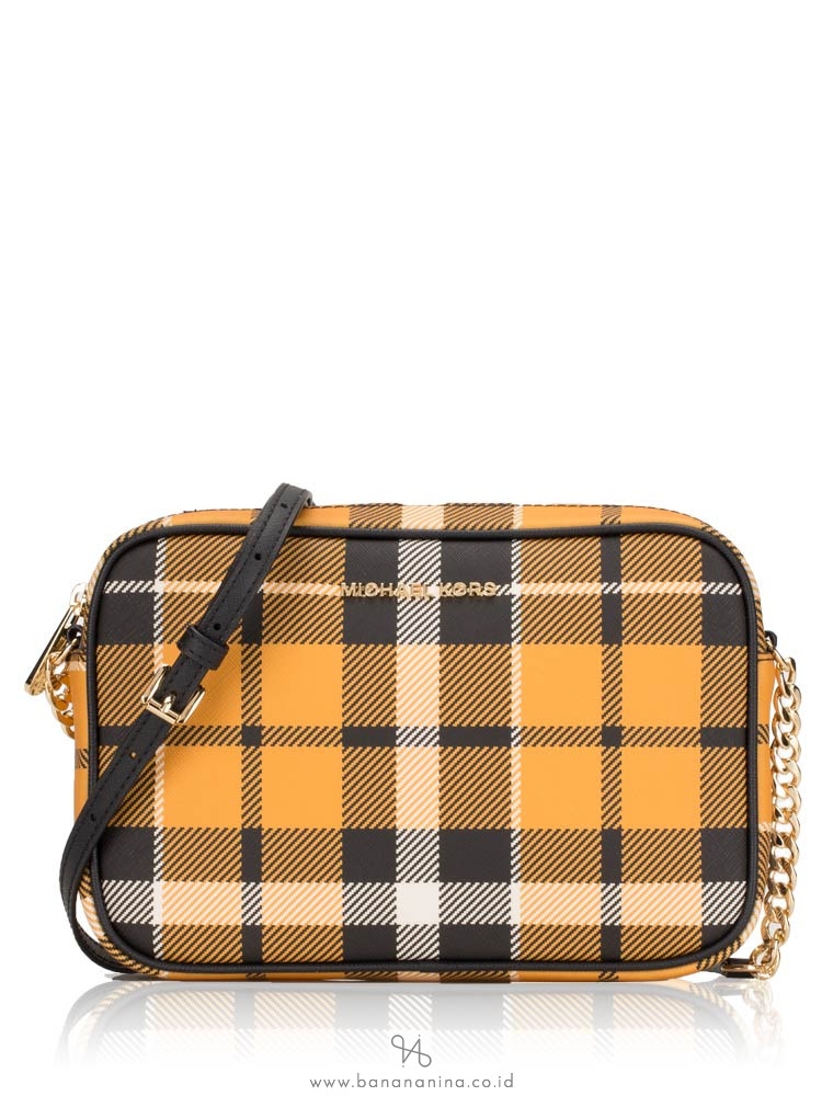 MICHAEL KORS Plaid Jet Set Item Large Crossbody Marigold Multi