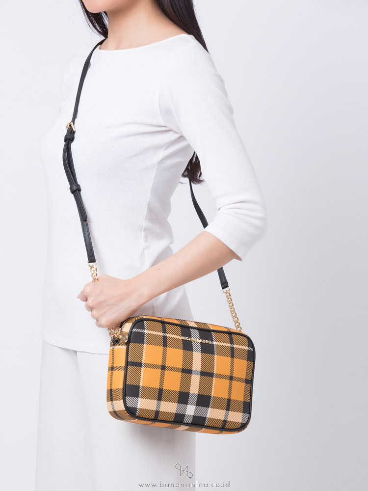 MICHAEL KORS Plaid Jet Set Item Large Crossbody Marigold Multi