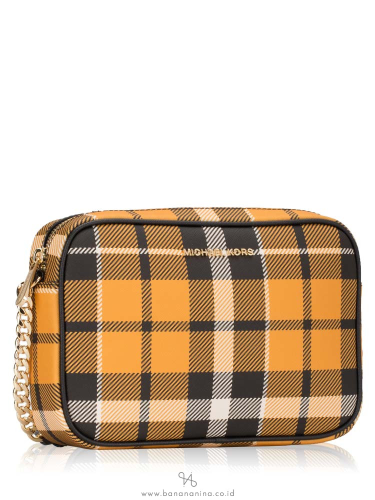 MICHAEL KORS Plaid Jet Set Item Large Crossbody Marigold Multi