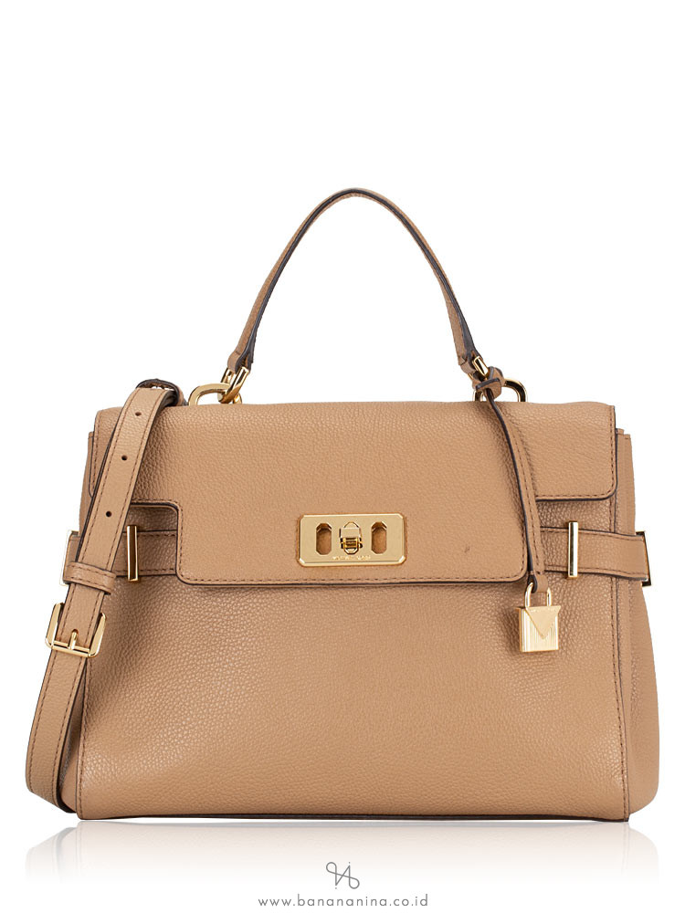 MICHAEL KORS Karson Medium Leather Top Handle Satchel Dark Khaki