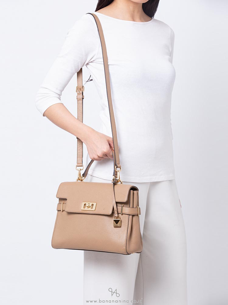 MICHAEL KORS Karson Medium Leather Top Handle Satchel Dark Khaki
