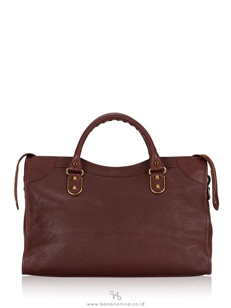 BALENCIAGA Gold Metallic Edge City Rouge Pourpre