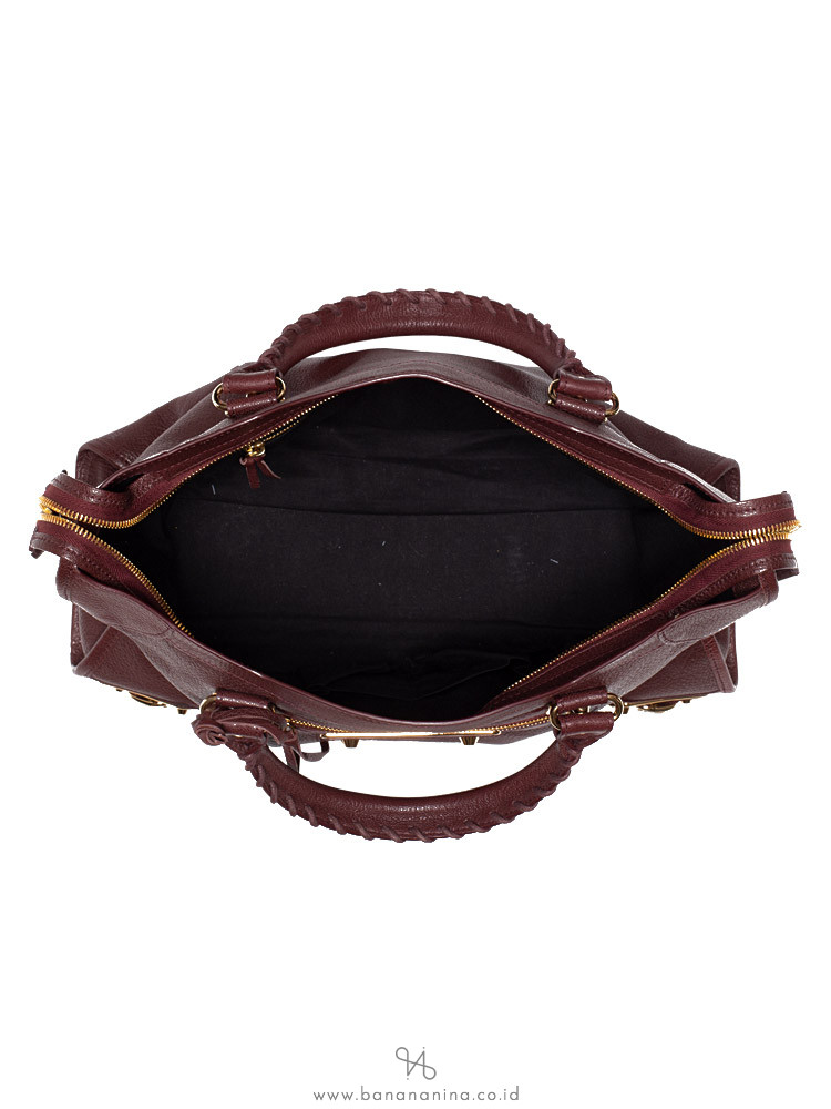 BALENCIAGA Gold Metallic Edge City Rouge Pourpre