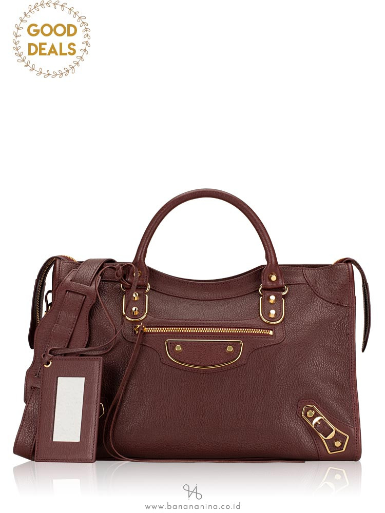 BALENCIAGA Gold Metallic Edge City Rouge Pourpre