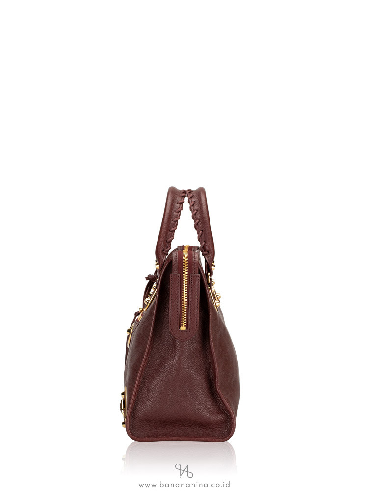 BALENCIAGA Gold Metallic Edge City Rouge Pourpre