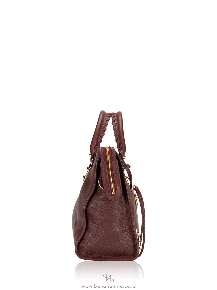 BALENCIAGA Gold Metallic Edge City Rouge Pourpre